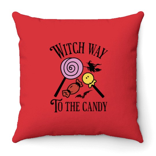 Witch Way To The Candy Spooky Halloween Throw Pillows