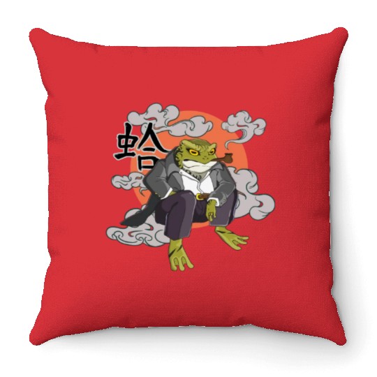 Japanese frog in Yakuza gangster costume Throw Pillows