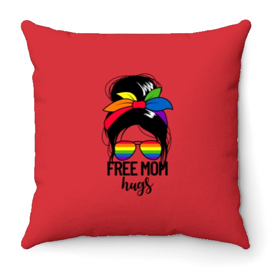 Free Mom Hugs Womens Messy Bun LGBTQ Free Mom Hugs Throw Pillows