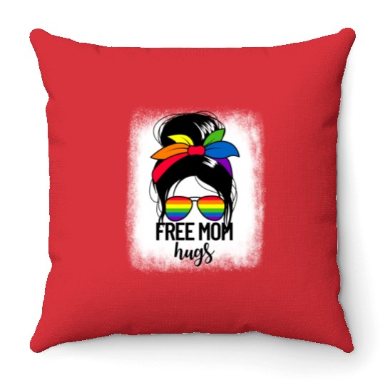 Free Mom Hugs Womens Messy Bun LGBTQ Free Mom Hugs Throw Pillows