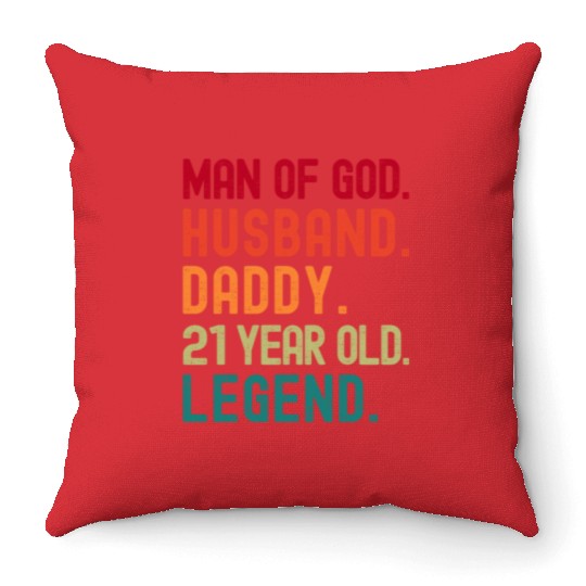 Man of God Husband Dad Vintage 21st Birthday Throw Pillows