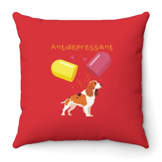 Antidepressant, Cavalier King Charles Spaniel Throw Pillows