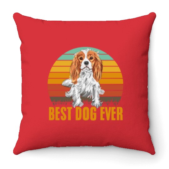 Best Dog Ever Cavalier King Charles Spaniel Retro Throw Pillows