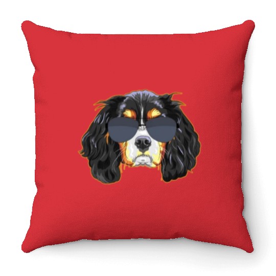 Cavalier King Charles Spaniel Wearing Sunglasses Throw Pillows