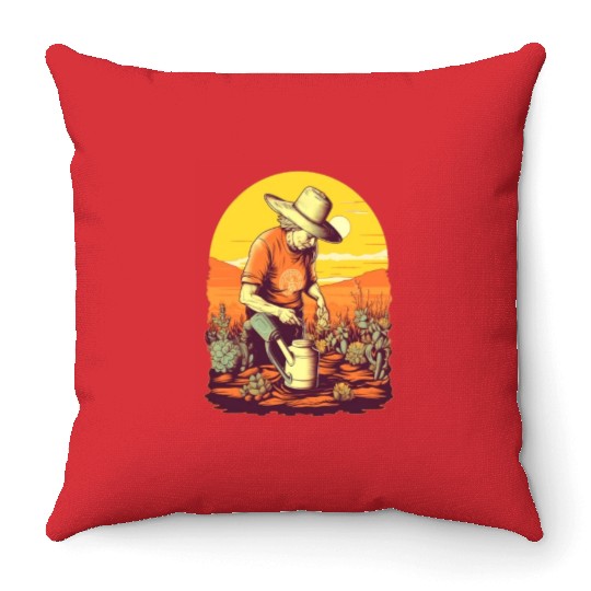 Gardener Grandma Watering Plants Garden Gardening Throw Pillows