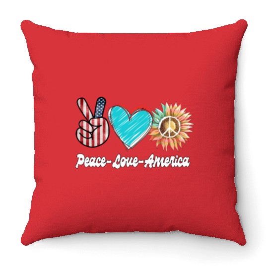 Peace Love America US Flag Fourth Womens JULY 4TH Throw Pillows