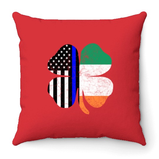 Irish American Flag Police Officer St Patricks Day Throw Pillows