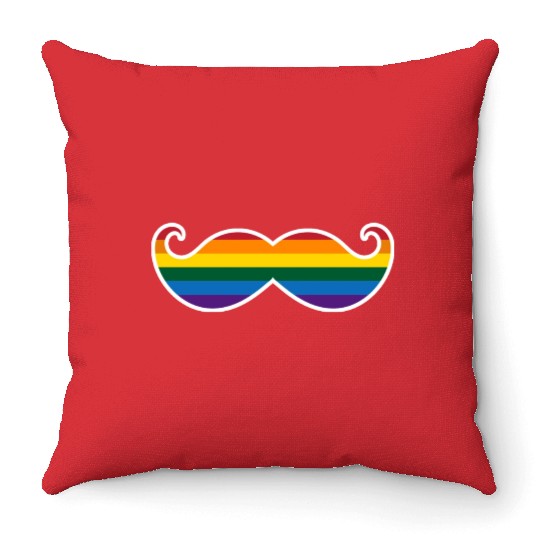 rainbow mustache Throw Pillows