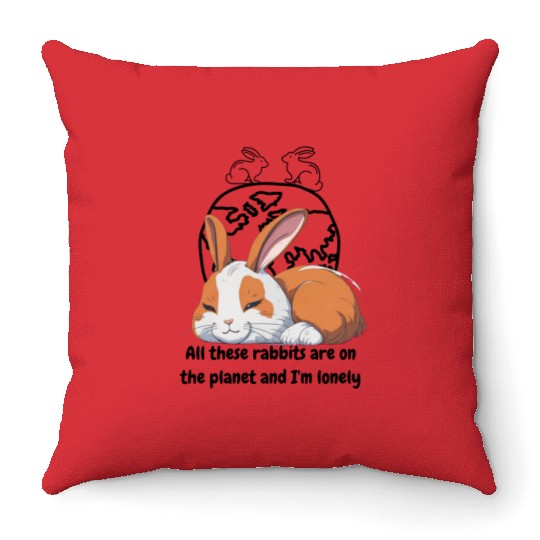 Lonely rabbit Throw Pillows