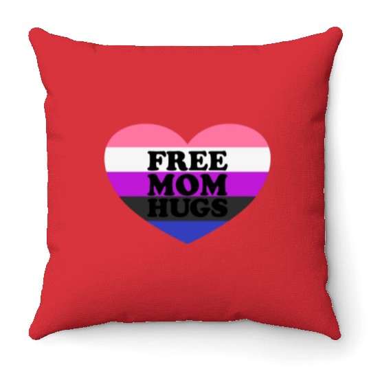 Free Mom Hugs Genderfluid Flag Heart LGBTQ Throw Pillows