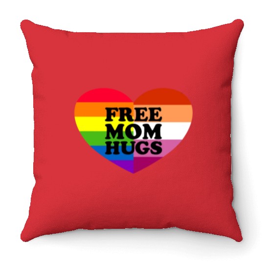 Free Mom Hugs Gay Pride Lesbian Flag LGBTQ Throw Pillows