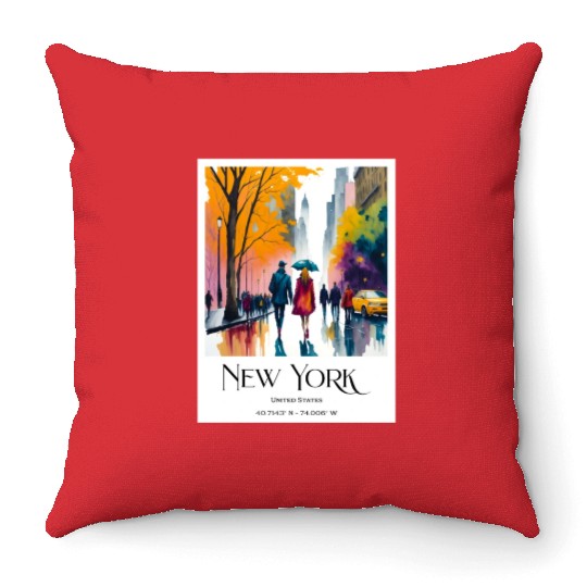 Couple walking in the streets of New York City Throw Pillows