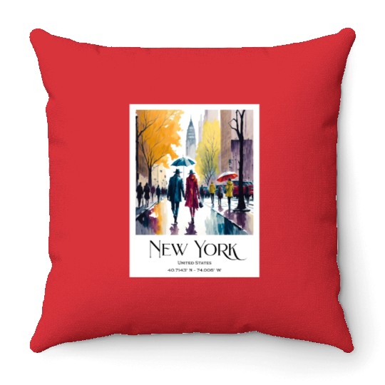 Couple walking in the streets of New York City Throw Pillows