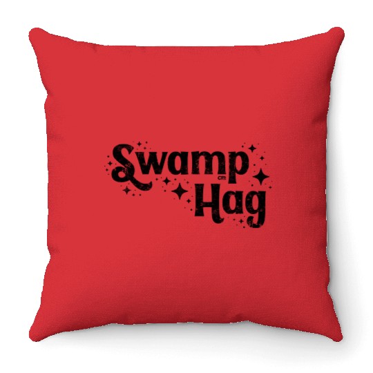Swamp Hag Black Throw Pillows