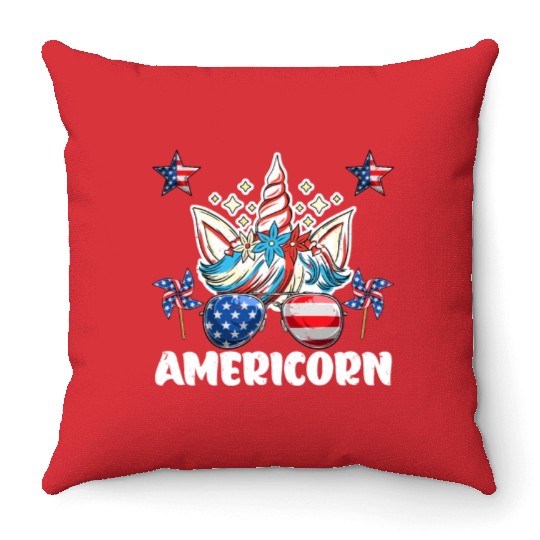 Independence Day Americorn Unicorn USA Party Throw Pillows