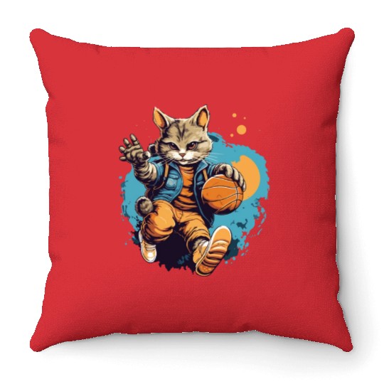 Basketball Cat Basketball Player I Love Basketball Throw Pillows