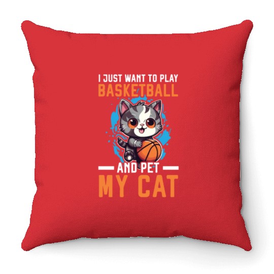 Basketball Cat Basketball Player I Love Basketball Throw Pillows