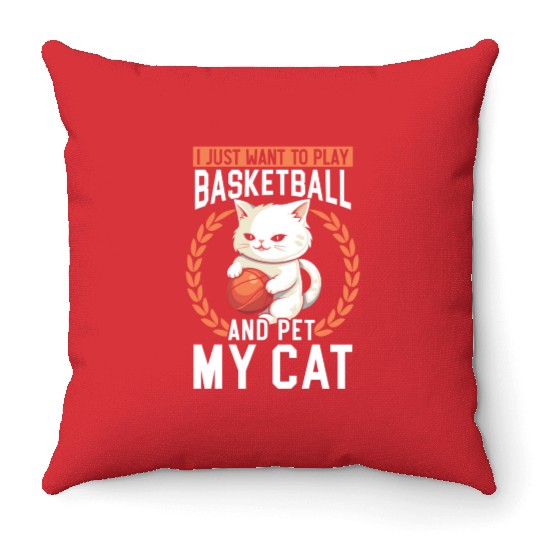 Basketball Cat Basketball Player I Love Basketball Throw Pillows