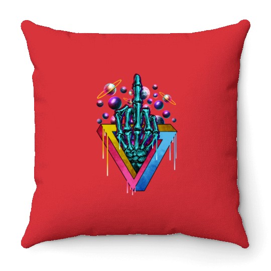 Trippy skeleton middle finger Throw Pillows