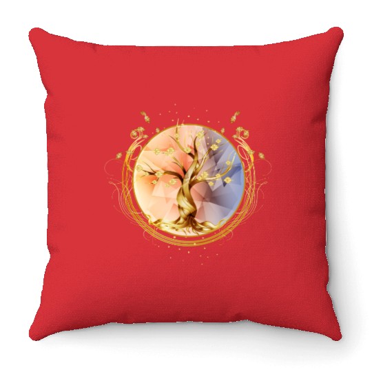 magic amulet, golden tree of life symbol Throw Pillows