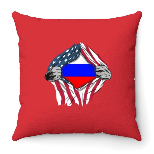 Russian American Blood Inside Me Country Flags Throw Pillows