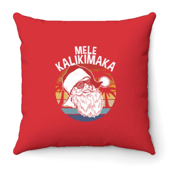 Mele Kalikimaka Hipster Santa Palm Trees Throw Pillows