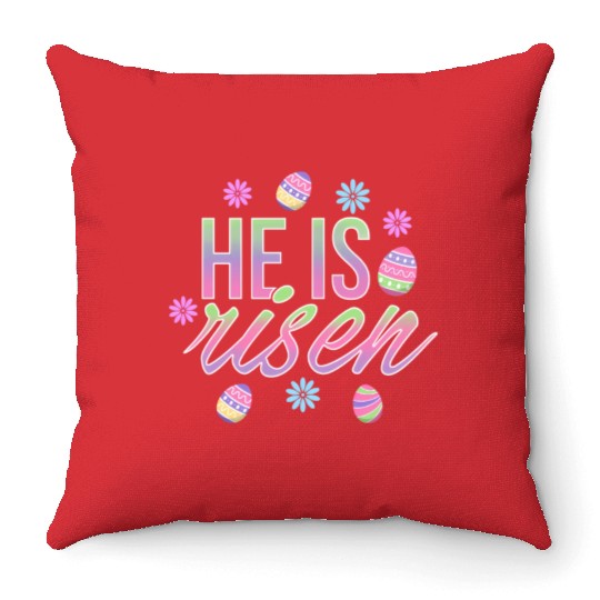 He Is Risen Easter Christian Message Easter Eggs Throw Pillows