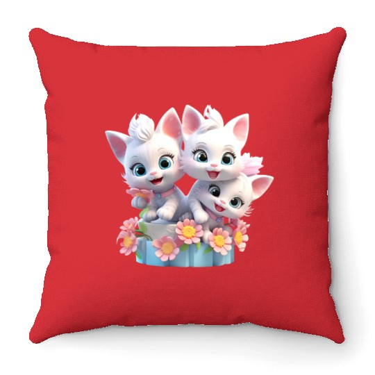 Cute Kittens 3D Ai Art Throw Pillows