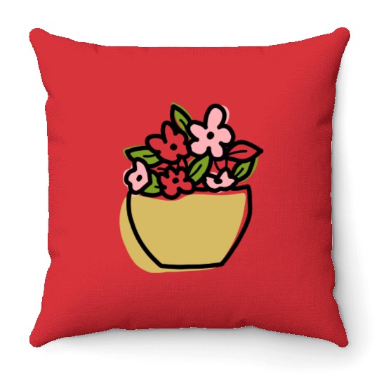 flower pot 70s travel vintage Throw Pillows