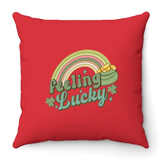 Feeling Lucky Saint Patricks Day Rainbow quote Throw Pillows