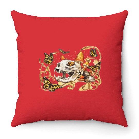 Cat Skull And Butterflies Throw Pillows