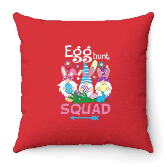 Egg Hunt Squad green Throw Pillows