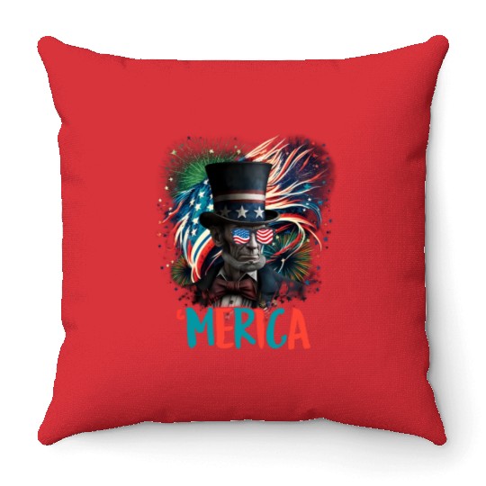 Merica Lincoln Independence Day Party 4th July Throw Pillows