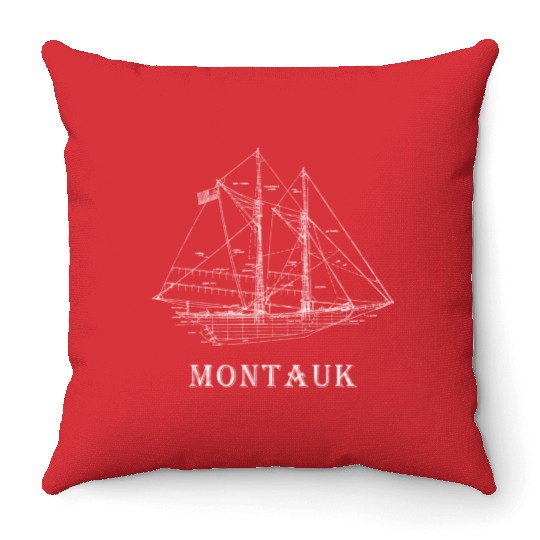 Sailboat Blueprint Montauk Ny Sailing Vacation Throw Pillows