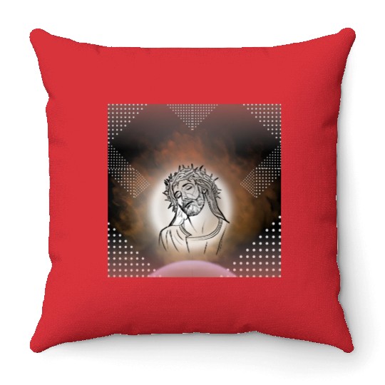 Sacred Jesus with Crown of Thorns Illustration Throw Pillows