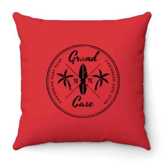 Retro Grand Case Saint Martin Beach Surfing Fan Throw Pillows