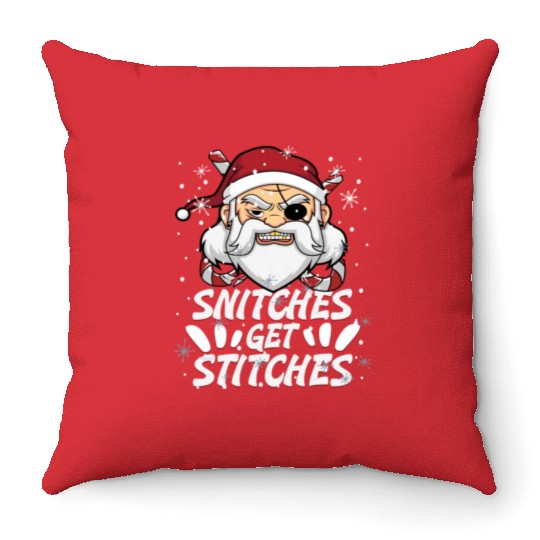 Snitches Get Stitches Santa Hat Funny Santa Pirate Throw Pillows