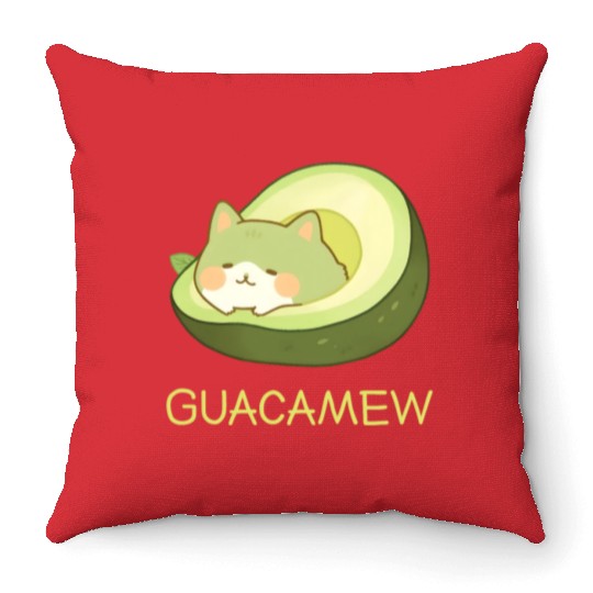 Guacamew Funny Avocado Kawaii Cat Lover Throw Pillows