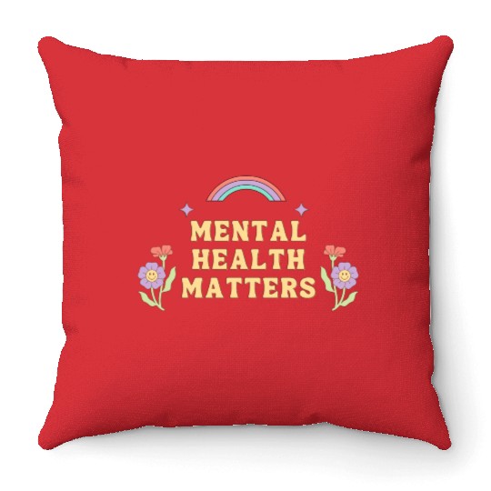 Mental Health Matters | Groovy Rainbow French Gray Throw Pillows