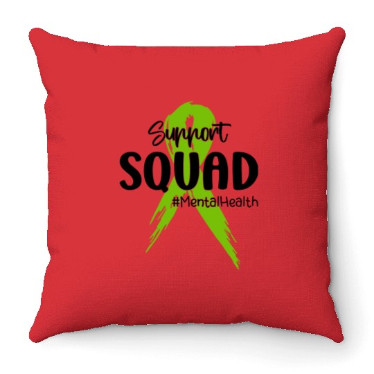Support Squad Mental Health Awareness Lime Green Throw Pillows