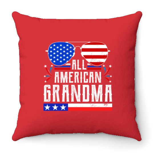 All American Grandma Independence Day US Patriots Throw Pillows