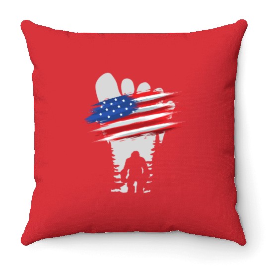 Bigfoot 4th July b Throw Pillows