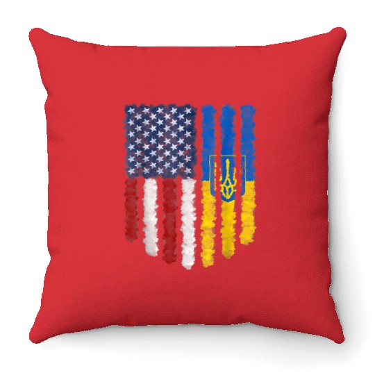 Ukrainian American Flag Ukraine Usa America Roots Throw Pillows