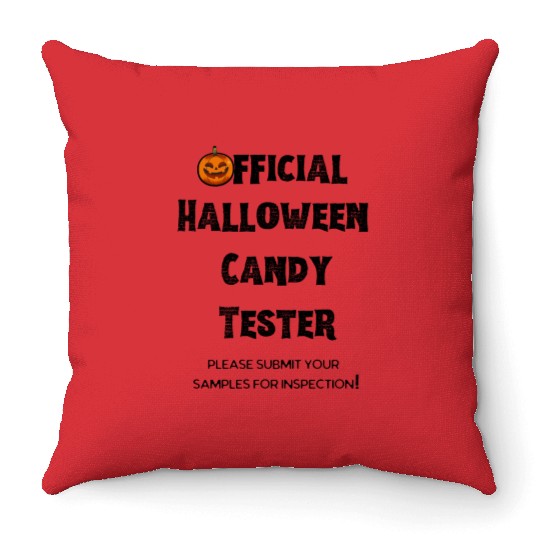Official Halloween Candy Tester Orange And Yellow Throw Pillows