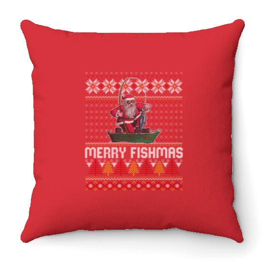 Merry Fishmas Ugly Throw Pillows