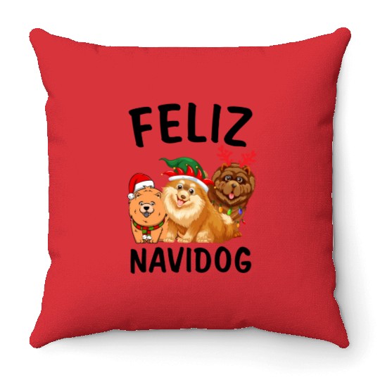 Feliz Navidog Chow Chow Reindeer Christmas Light Throw Pillows