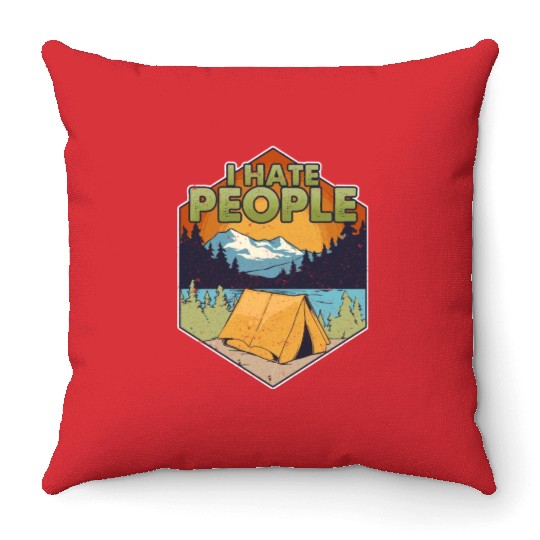 Cute Funny I Hate People Camping In Nature Pun Throw Pillows