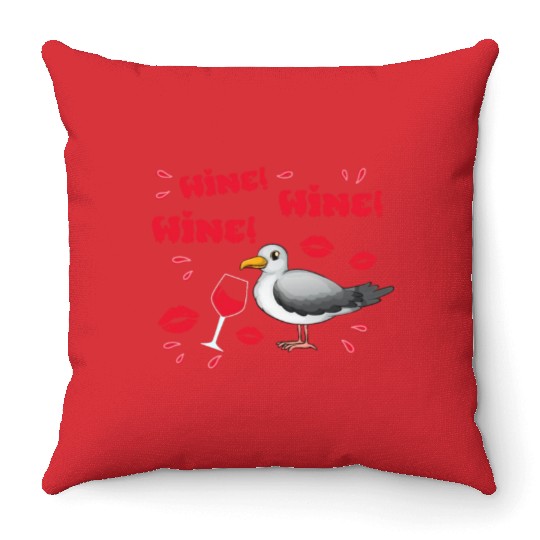 Wine Seagull Bird Lover Shorebird Seagulls Throw Pillows