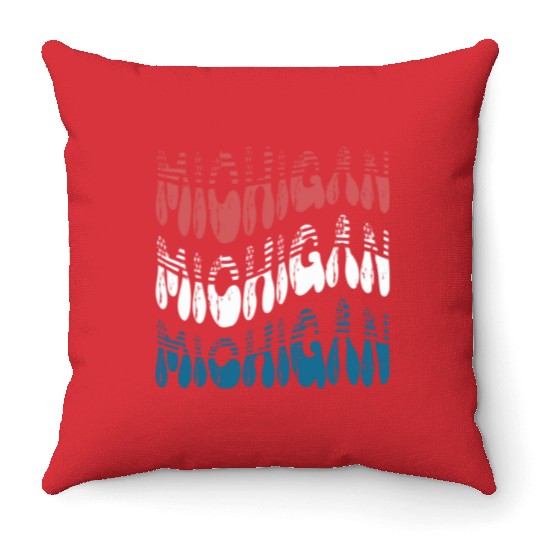 Michigan Red White Blue Cute Groovy Throw Pillows