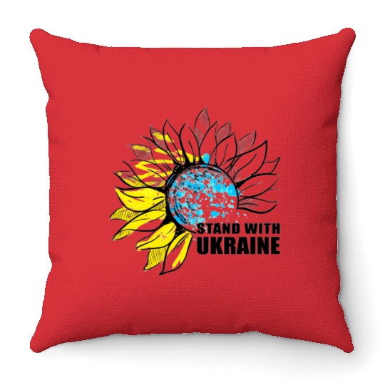 Sunflower Ukrainian Flag I Stand With Ukraine Ukra Throw Pillows